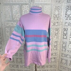 Vintage Eddie Bauer Striped Long Sleeve Turtleneck Shirt Sz M Fits Larger Retro